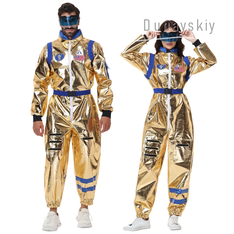 Anime Cosplay Couple - Costume da Astronauta Dorato Metallizzato Lucido,